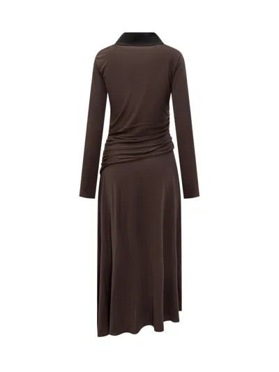 Tory Burch Brown Midi Dress With Contrast Collar In Animal Print