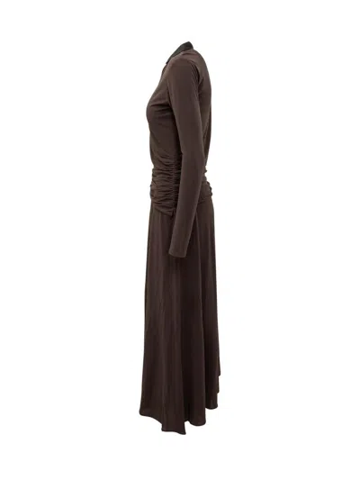 Tory Burch Brown Midi Dress With Contrast Collar In Animal Print