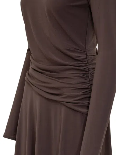 Tory Burch Brown Midi Dress With Contrast Collar In Animal Print