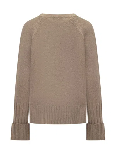 Tory Burch Ory Burch Beige Wool Sweater With Embroidered Logo In Animal Print