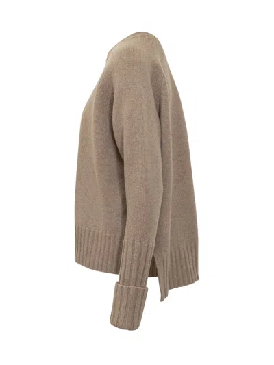 Tory Burch Ory Burch Beige Wool Sweater With Embroidered Logo In Animal Print