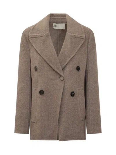 Tory Burch Double-breasted Coat In Beige Wool In Brown
