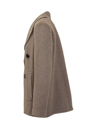 Tory Burch Double-breasted Coat In Beige Wool In Brown