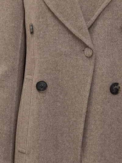 Tory Burch Double-breasted Coat In Beige Wool In Brown