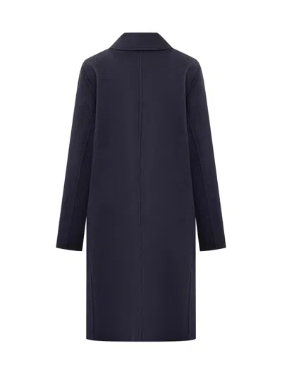 Tory Burch Jacquard Wool Coat With Monogram T In Blue