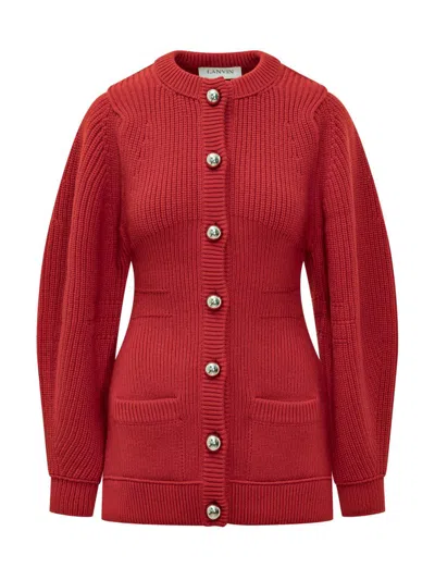 Lanvin Knitted Cardigan With Jeweled Buttons In Red