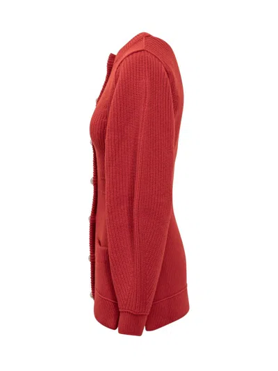 Lanvin Knitted Cardigan With Jeweled Buttons In Red