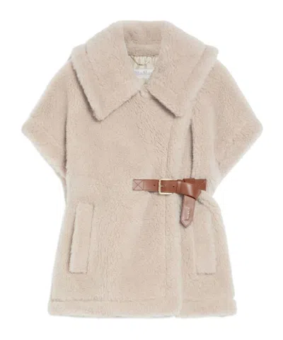 Max Mara Cape In Alpaca And Wool Teddy Fabric In Neutral