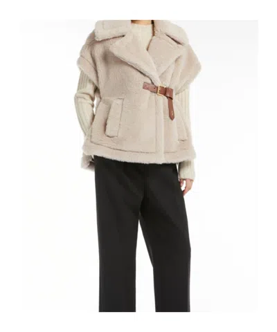 Max Mara Cape In Alpaca And Wool Teddy Fabric In Neutral