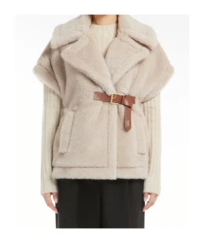 Max Mara Cape In Alpaca And Wool Teddy Fabric In Neutral