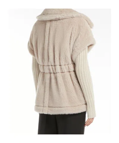Max Mara Cape In Alpaca And Wool Teddy Fabric In Neutral