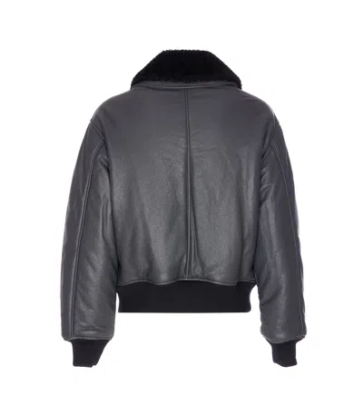 Ami Alexandre Mattiussi Leather Bomber Jacket Shearling Collar In Black