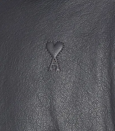 Ami Alexandre Mattiussi Leather Bomber Jacket Shearling Collar In Black