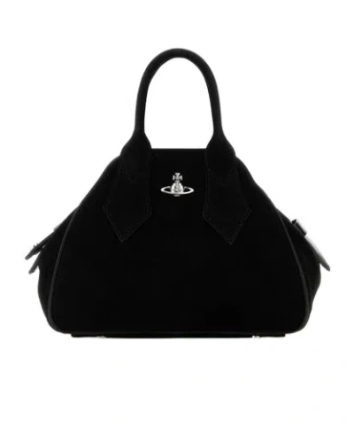 Vivienne Westwood Borsa A Mano Yasmine Media In Pelle Scamosciata Nera Donna In Black