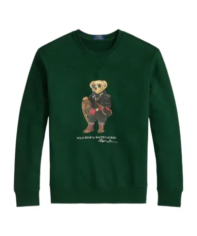 Polo Ralph Lauren Mens Fa25 Moss Holiday Bear Crewneck Bear-print Cotton-blend Sweatshirt In Green