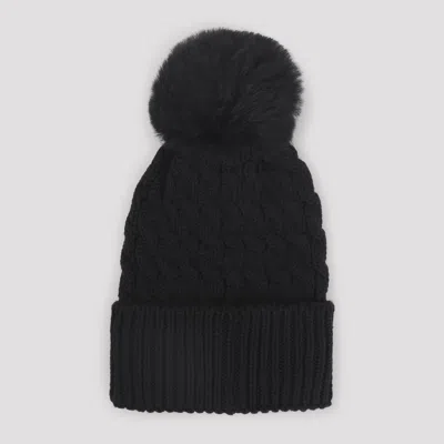 Moncler Wool Hat Featuring Cable Knit And Pom Detail In Black