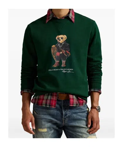 Polo Ralph Lauren Mens Fa25 Moss Holiday Bear Crewneck Bear-print Cotton-blend Sweatshirt In Green