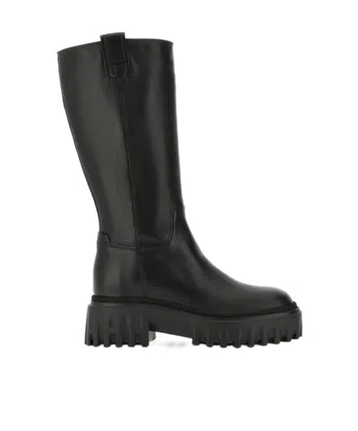 Hogan Knee-high Boots With Chunky Sole And Pull Tab In Black