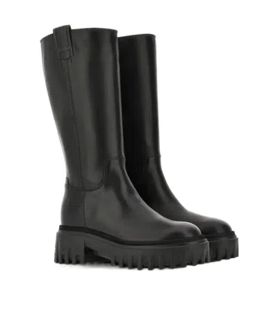 Hogan Knee-high Boots With Chunky Sole And Pull Tab In Black
