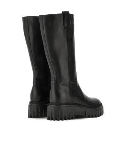 Hogan Knee-high Boots With Chunky Sole And Pull Tab In Black