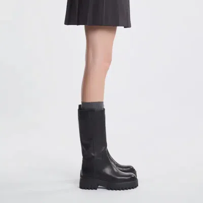 Hogan Knee-high Boots With Chunky Sole And Pull Tab In Black