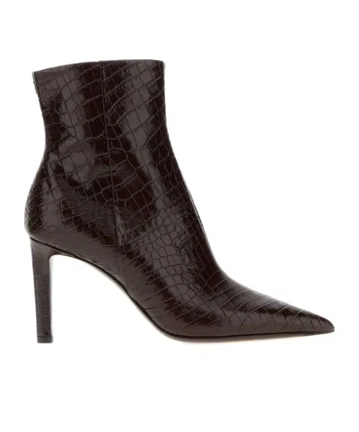 Jimmy Choo Croc-embossed Leather Ankle Boots With Pointed Toe In Brown