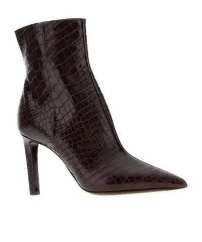 Jimmy Choo Croc-embossed Leather Ankle Boots With Pointed Toe In Brown