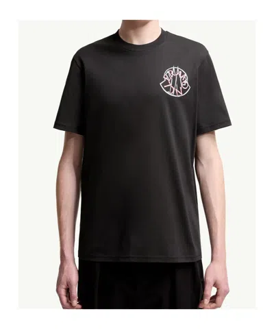 Moncler Crewneck T-shirt With Logo Print In Black