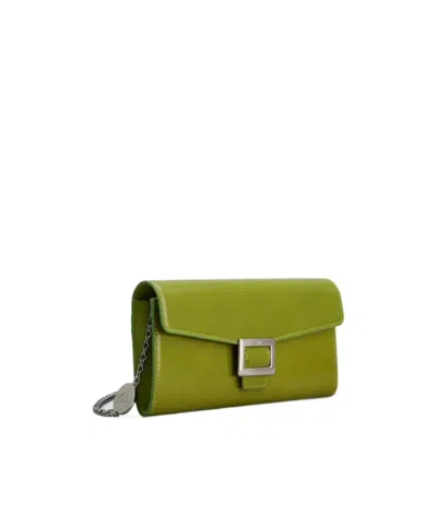 Roger Vivier Belle Vivier Wallet On Chain In Patent Leather In Green
