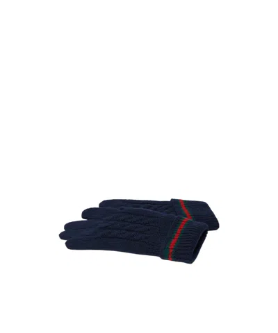 Gucci Wool Gloves With Web In Blue