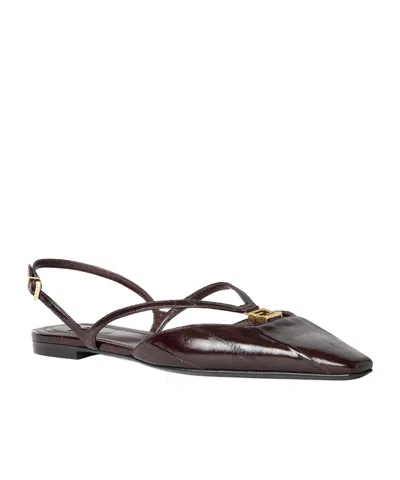 Fendi Leather Slingback Ballet Flats With Square Toe In Brown