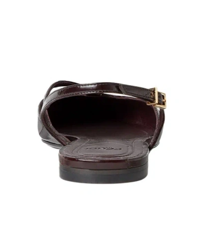 Fendi Leather Slingback Ballet Flats With Square Toe In Brown