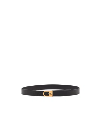 Valentino Garavani Vlogo Signature Belt In Shiny Calfskin 30 Mm With Enamelled Logo Detail Woman Bla In Black