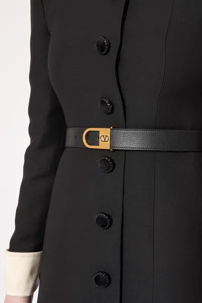 Valentino Garavani Vlogo Signature Belt In Shiny Calfskin 30 Mm With Enamelled Logo Detail Woman Bla In Black