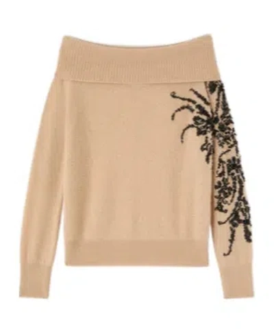 Ermanno Scervino Cashmere Sweater With Boat Neck Design In Neutral