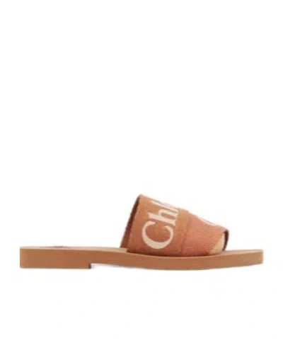 Chloé Caramel Linen Woody Slippers In Brown