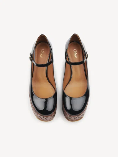 Chloé Maxime Patent Leather Platform Wedge Sandals In Black