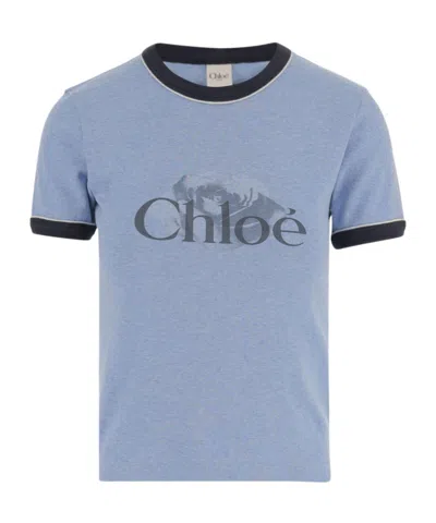 Chloé Chloè Logo Cotton T Shirt In Blue