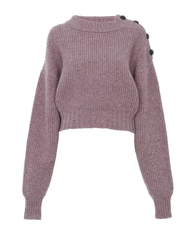 Chloé Cropped Mock-neck Sweater In A Merino Wool Knit In Purple