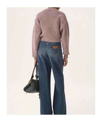 Chloé Cropped Mock-neck Sweater In A Merino Wool Knit In Purple
