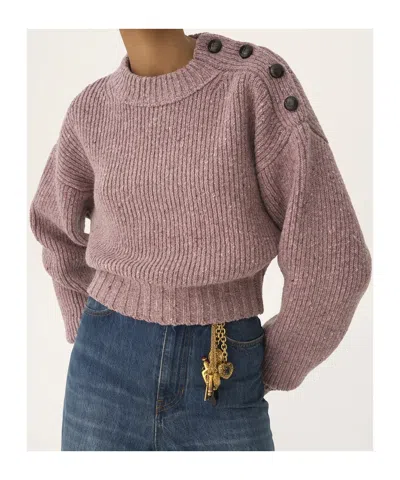 Chloé Cropped Mock-neck Sweater In A Merino Wool Knit In Purple