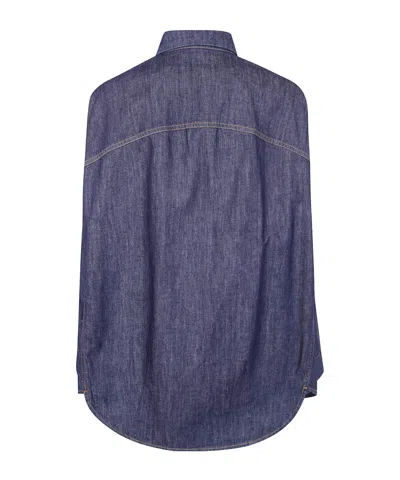 Dries Van Noten Contrast-stitching Denim Shirt In Purple