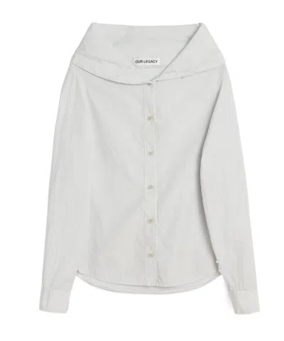 Our Legacy Kaonashi Striped Poplin Shirt With Collapsed Collar In White