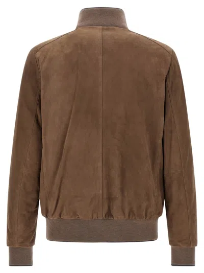 Moorer Buttoned High Neck Jacket In Brown