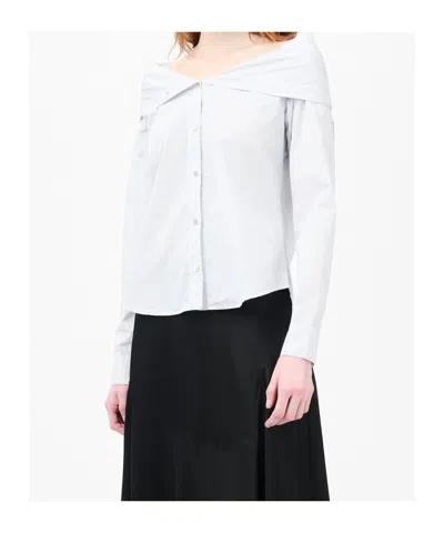 Our Legacy Kaonashi Striped Poplin Shirt With Collapsed Collar In White