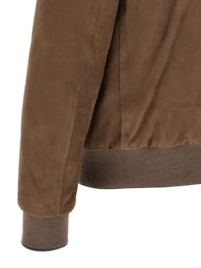 Moorer Buttoned High Neck Jacket In Brown