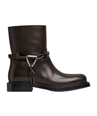 Bottega Veneta Women Black Ankle Boots With Metallic Detail On The Side And Applied Laces In Leather