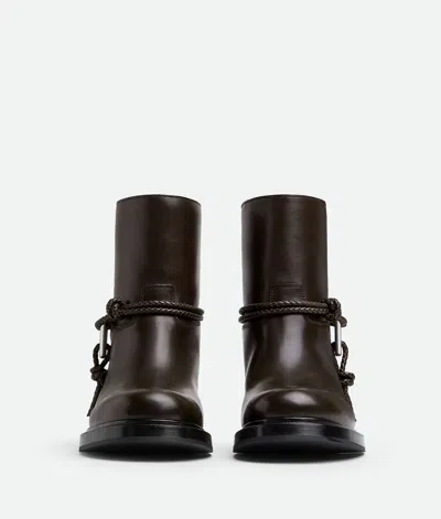 Bottega Veneta Women Black Ankle Boots With Metallic Detail On The Side And Applied Laces In Leather