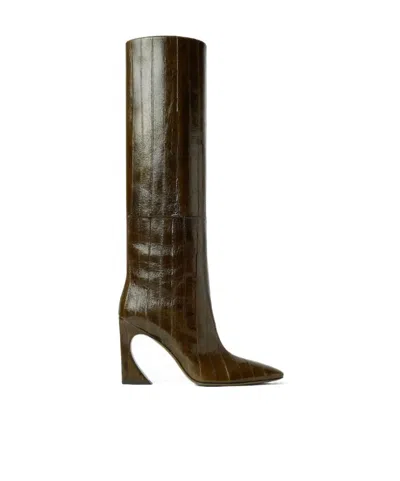 Fendi 95mm Arco Leather Boots In Green