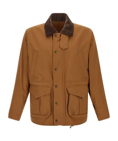 Junya Watanabe Cotton Canvas Jacket With Wool Back Insert And Corduroy Collar In Brown